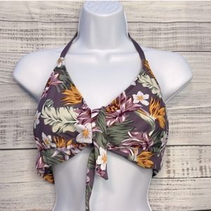 Women’s Kona Sol Tie Front Purple Floral Halter Bikini Top Size M NWOT